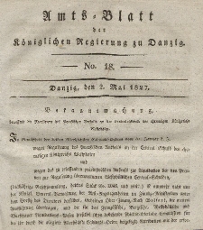 Amts-Blatt der Königlichen Regierung zu Danzig, 2. Mai 1827, Nr. 18