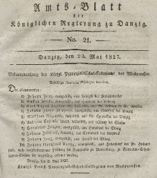 Amts-Blatt der Königlichen Regierung zu Danzig, 23. Mai 1827, Nr. 21