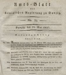 Amts-Blatt der Königlichen Regierung zu Danzig, 30. Mai 1827, Nr. 22