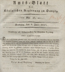 Amts-Blatt der Königlichen Regierung zu Danzig, 4. Juli 1827, Nr. 27
