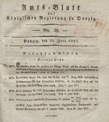 Amts-Blatt der Königlichen Regierung zu Danzig, 11. Juli 1827, Nr. 28