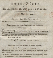 Amts-Blatt der Königlichen Regierung zu Danzig, 18. Juli 1827, Nr. 29