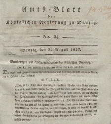 Amts-Blatt der Königlichen Regierung zu Danzig, 22. August 1827, Nr. 34