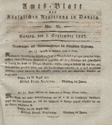 Amts-Blatt der Königlichen Regierung zu Danzig, 5. September 1827, Nr. 36