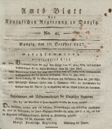Amts-Blatt der Königlichen Regierung zu Danzig, 10. Oktober 1827, Nr. 41