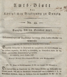 Amts-Blatt der Königlichen Regierung zu Danzig, 24. Oktober 1827, Nr. 43