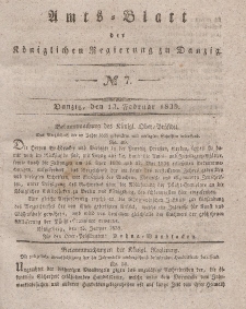 Amts-Blatt der Königlichen Regierung zu Danzig, 13. Februar 1839, Nr. 7
