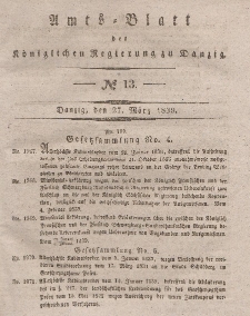 Amts-Blatt der Königlichen Regierung zu Danzig, 27. März 1839, Nr. 13