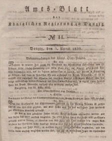 Amts-Blatt der Königlichen Regierung zu Danzig, 3. April 1839, Nr. 14