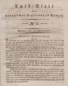 Amts-Blatt der Königlichen Regierung zu Danzig, 10. April 1839, Nr. 15