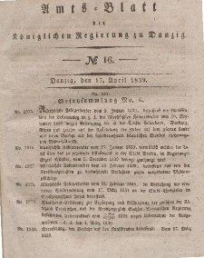 Amts-Blatt der Königlichen Regierung zu Danzig, 17. April 1839, Nr. 16