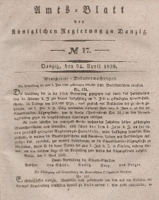 Amts-Blatt der Königlichen Regierung zu Danzig, 24. April 1839, Nr. 17