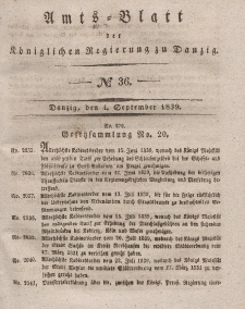 Amts-Blatt der Königlichen Regierung zu Danzig, 4. September 1839, Nr. 36