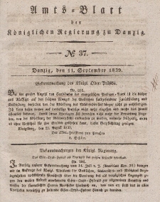 Amts-Blatt der Königlichen Regierung zu Danzig, 11. September 1839, Nr. 37