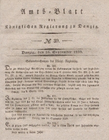 Amts-Blatt der Königlichen Regierung zu Danzig, 25. September 1839, Nr. 39