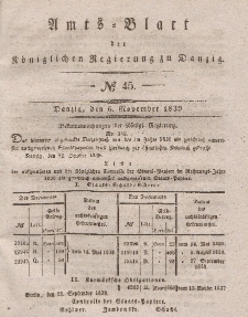 Amts-Blatt der Königlichen Regierung zu Danzig, 6. November 1839, Nr. 45