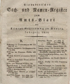 Amts-Blatt der Königlichen Regierung zu Danzig für 1824 (Alphabetisches Sach- und Namen- Register)