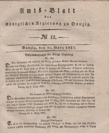 Amts-Blatt der Königlichen Regierung zu Danzig, 22. März 1837, Nr. 12