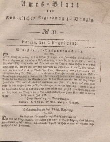 Amts-Blatt der Königlichen Regierung zu Danzig, 2. August 1837, Nr. 31