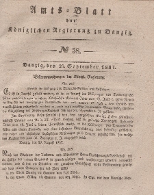 Amts-Blatt der Königlichen Regierung zu Danzig, 20. September 1837, Nr. 38