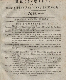 Amts-Blatt der Königlichen Regierung zu Danzig, 10. April 1833, Nr. 15