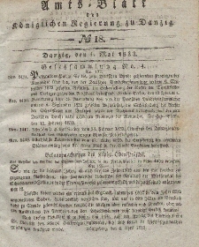 Amts-Blatt der Königlichen Regierung zu Danzig, 1. Mai 1833, Nr. 18