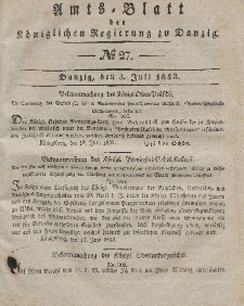 Amts-Blatt der Königlichen Regierung zu Danzig, 3. Juli 1833, Nr. 27