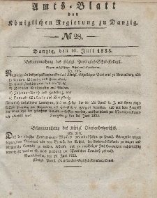 Amts-Blatt der Königlichen Regierung zu Danzig, 10. Juli 1833, Nr. 28