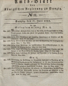Amts-Blatt der Königlichen Regierung zu Danzig, 31. Juli 1833, Nr. 31