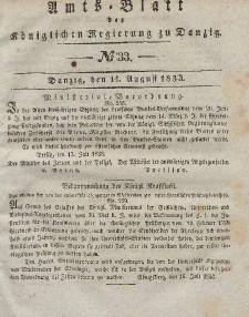 Amts-Blatt der Königlichen Regierung zu Danzig, 14. August 1833, Nr. 33