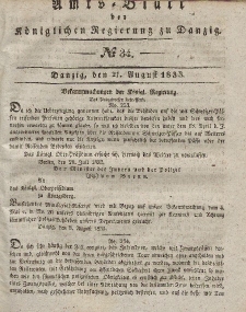 Amts-Blatt der Königlichen Regierung zu Danzig, 21. August 1833, Nr. 34