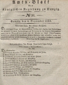 Amts-Blatt der Königlichen Regierung zu Danzig, 4. September 1833, Nr. 36