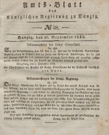 Amts-Blatt der Königlichen Regierung zu Danzig, 18. September 1833, Nr. 38