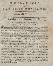 Amts-Blatt der Königlichen Regierung zu Danzig, 25. September 1833, Nr. 39
