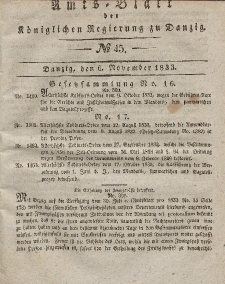 Amts-Blatt der Königlichen Regierung zu Danzig, 6. November 1833, Nr. 45