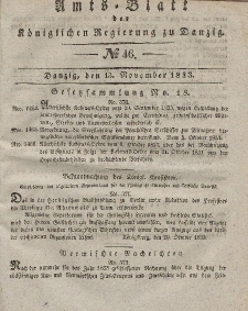 Amts-Blatt der Königlichen Regierung zu Danzig, 13. November 1833, Nr. 46
