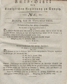 Amts-Blatt der Königlichen Regierung zu Danzig, 20. November 1833, Nr. 47
