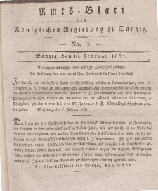 Amts-Blatt der Königlichen Regierung zu Danzig, 16. Februar 1831, Nr. 7