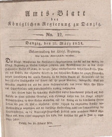 Amts-Blatt der Königlichen Regierung zu Danzig, 23. März 1831, Nr. 12