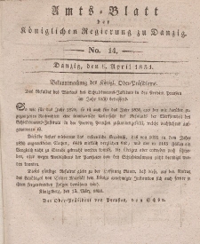 Amts-Blatt der Königlichen Regierung zu Danzig, 6. April 1831, Nr. 14