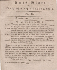 Amts-Blatt der Königlichen Regierung zu Danzig, 13. April 1831, Nr. 15