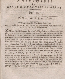 Amts-Blatt der Königlichen Regierung zu Danzig, 20. April 1831, Nr. 16