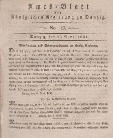 Amts-Blatt der Königlichen Regierung zu Danzig, 27. April 1831, Nr. 17