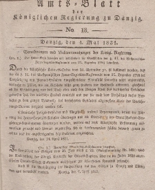 Amts-Blatt der Königlichen Regierung zu Danzig, 4. Mai 1831, Nr. 18