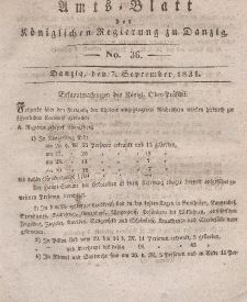 Amts-Blatt der Königlichen Regierung zu Danzig, 7. September 1831, Nr. 36