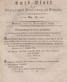 Amts-Blatt der Königlichen Regierung zu Danzig, 21. September 1831, Nr. 38