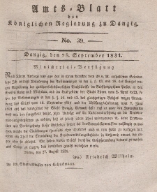 Amts-Blatt der Königlichen Regierung zu Danzig, 28. September 1831, Nr. 39