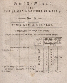 Amts-Blatt der Königlichen Regierung zu Danzig, 16. November 1831, Nr. 46