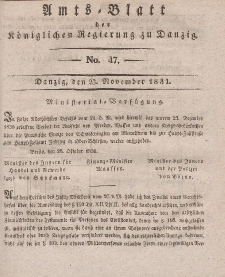 Amts-Blatt der Königlichen Regierung zu Danzig, 23. November 1831, Nr. 47