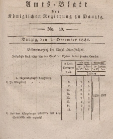 Amts-Blatt der Königlichen Regierung zu Danzig, 7. Dezember 1831, Nr. 49